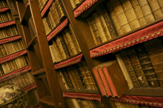 ancient books in the bookshelf
