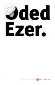 Oded Ezer event poster with a text written in bold black font on white background