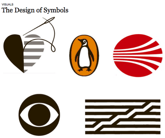the design symbols headline written above h the black heart logo, penguin, and other three abstract shapes logos