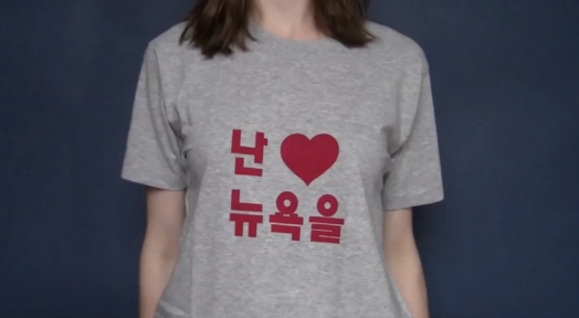 Korean words on t-shirt, I love new york