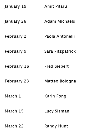 a list with month dates and names next to them