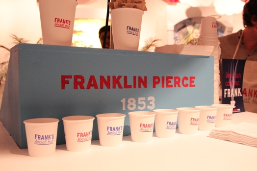 Franklin pierce logo printed on small paper glasses