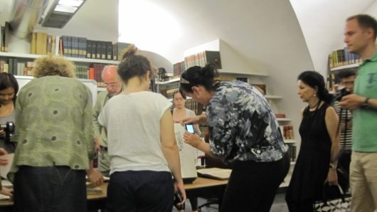 students gathered at the library