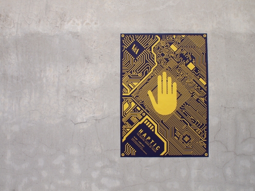 Haptic in color hand illustration looking like a PCB