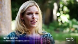 A still shot from an interview with Nicci Gabriel, Co founder of Duck Duck Moose.