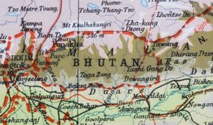 A map showing the country of Bhutan.