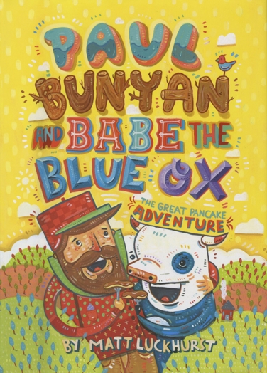 Paul Bunyan and Babe the blue ox poster with an older man with red clothes and a cow poster