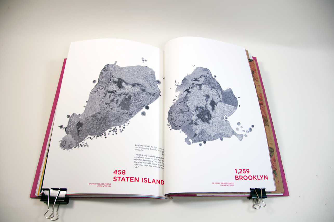 an opened book with the map of Staten Island and Brooklyn
