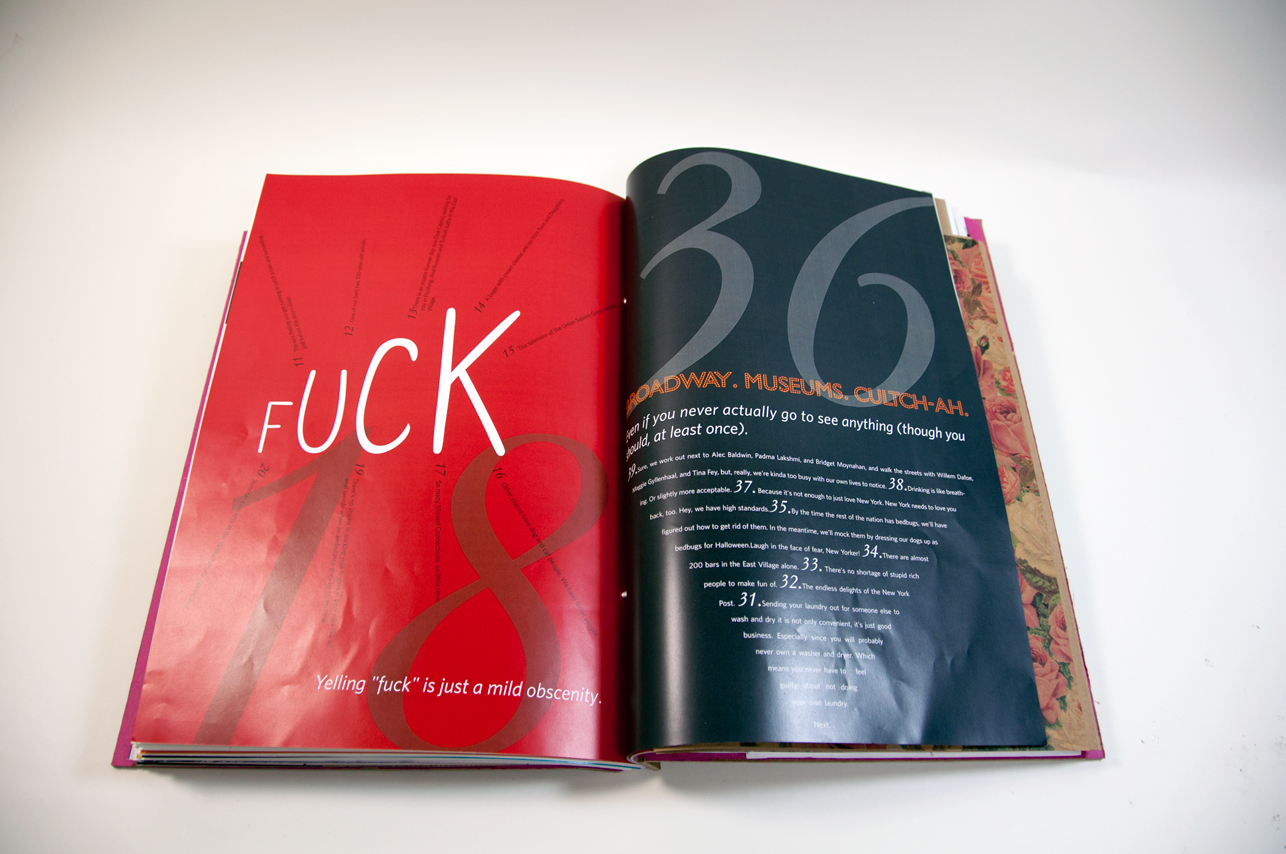an opened  book with the Fuck 18 written on red on the left side and 36 and some text written in dark grey on the right side