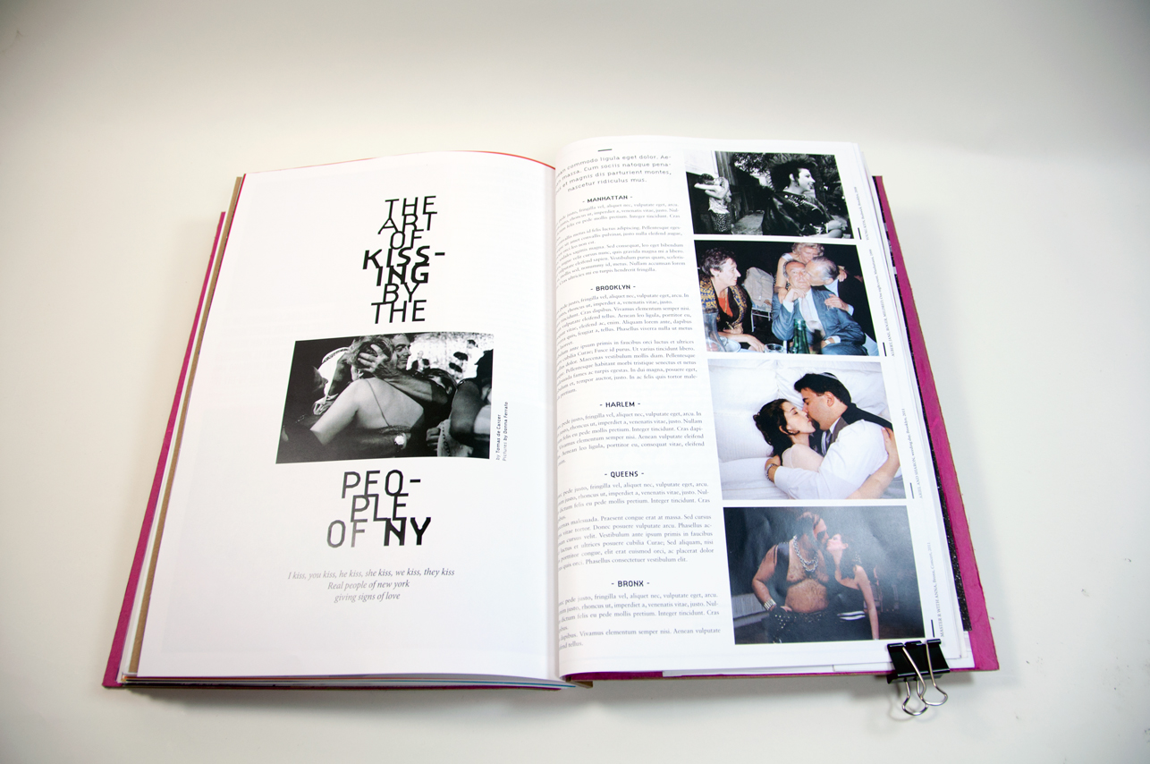 an opened book with typography heading on the left and some images with text on the right