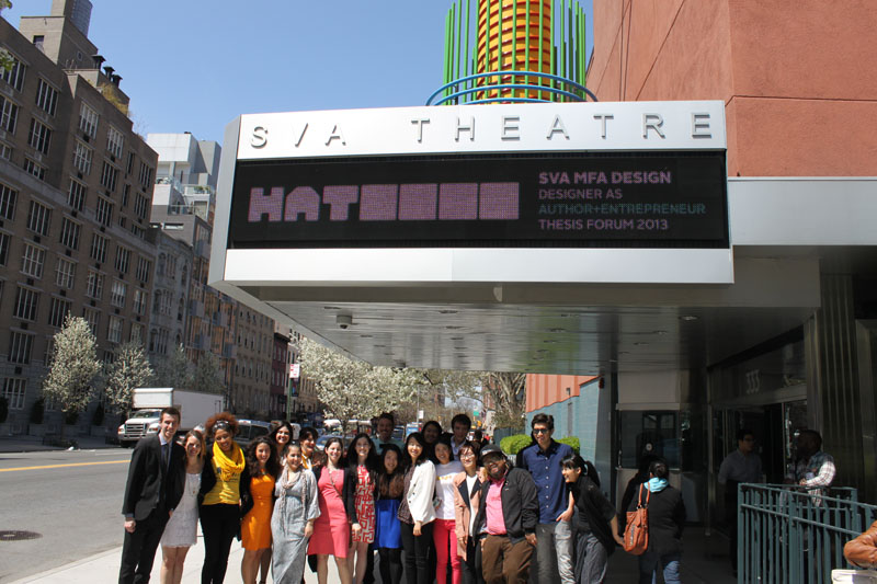 group photo of students on the sidewalk in front of the SVA Theatre