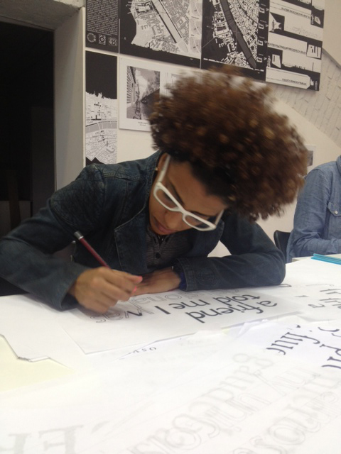 student drawing typeface