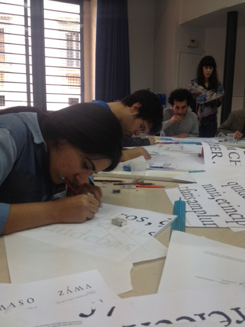 students working on making typefaces