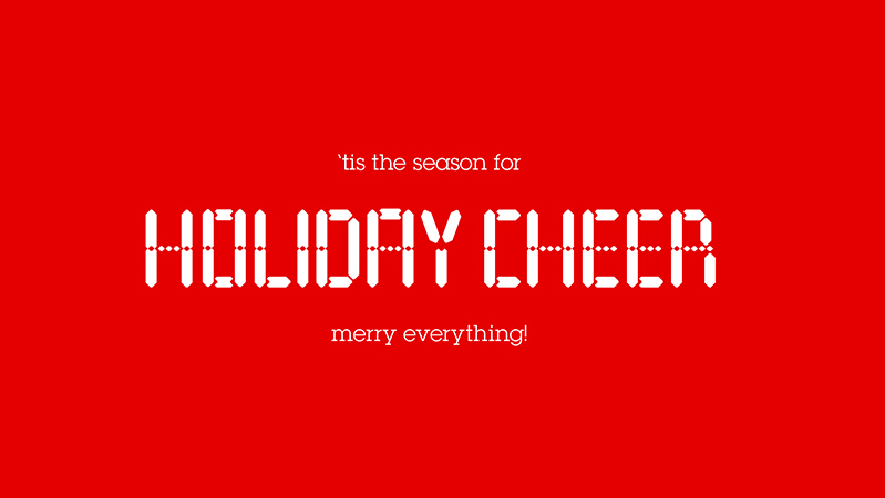 holiday cheer banner with white text on red background