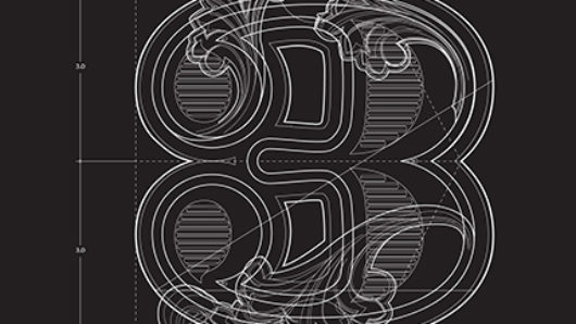 the number 3 typeface with rounded bold shapes and floral shapes overlaying it, made with a white outline on a black background