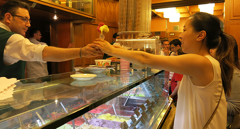 woman buying ice cream