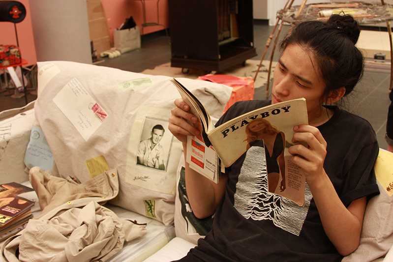 student reading playboy magazine