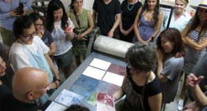 students making silkscreen prints