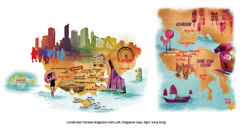 India left: singapore map; right: Hong Kong
