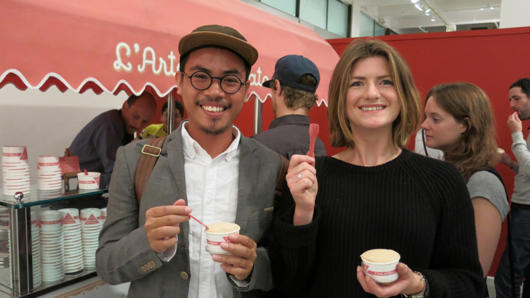 portrait of a man and a woman eating ice-cream