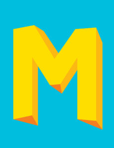 Yellow letter m on blue background