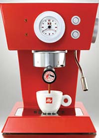 A red classic coffee maker machine.
