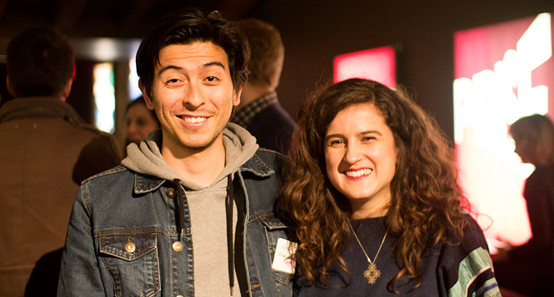 portrait of a man with a denim jacket and a woman with a black shirt