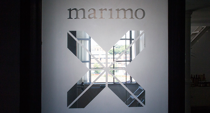 marimo logo on a glass