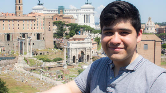 male student smiling in rome