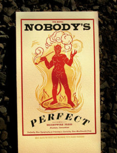 nobody's  perfect book cover with an illustration of a red devil surrounded by flames