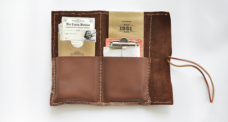vintage pouch with documents