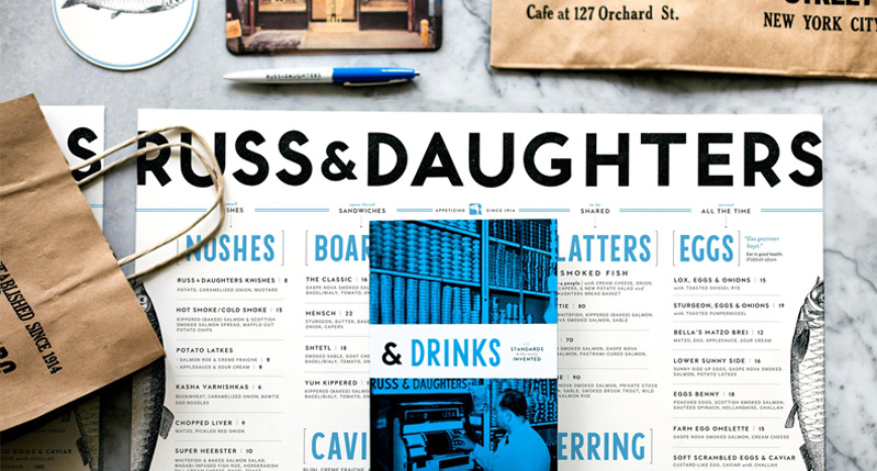 russ & daughters restaurant menu design