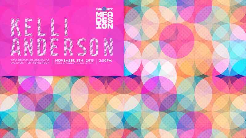 Kelli Anderson event poster made with colorful circles in orange, purple, etc.