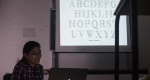 student presenting typeface