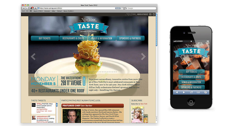 A mobile and desktop template for a food or restaurant website called: Taste.