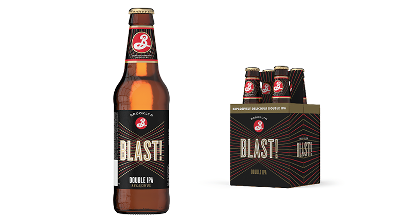 A label design for a beer bottle and pack. On it there is the text Blast and a white B on a red circle.