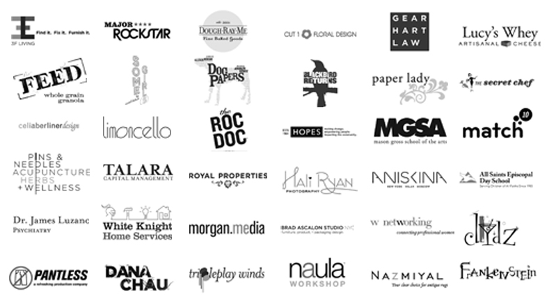 A black and white wallpaper with multiple logos of different brands.