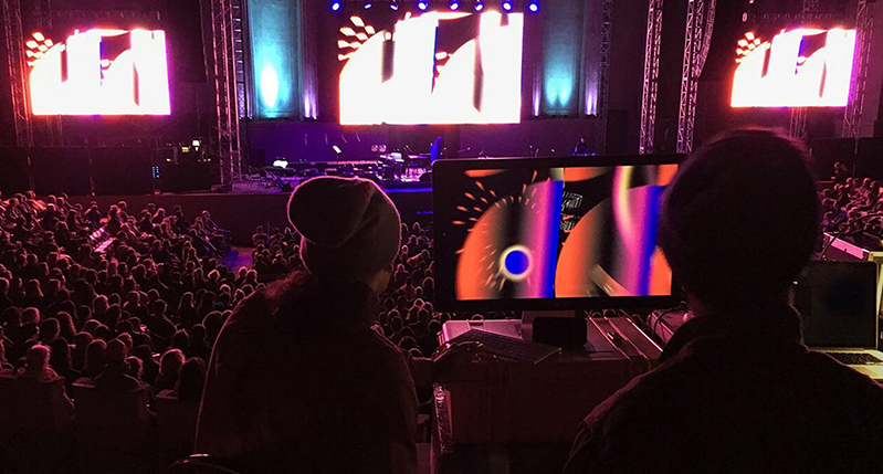 technical desk with the visuals effect in a concert