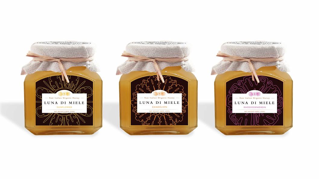 Three label designs put on honey jars.
