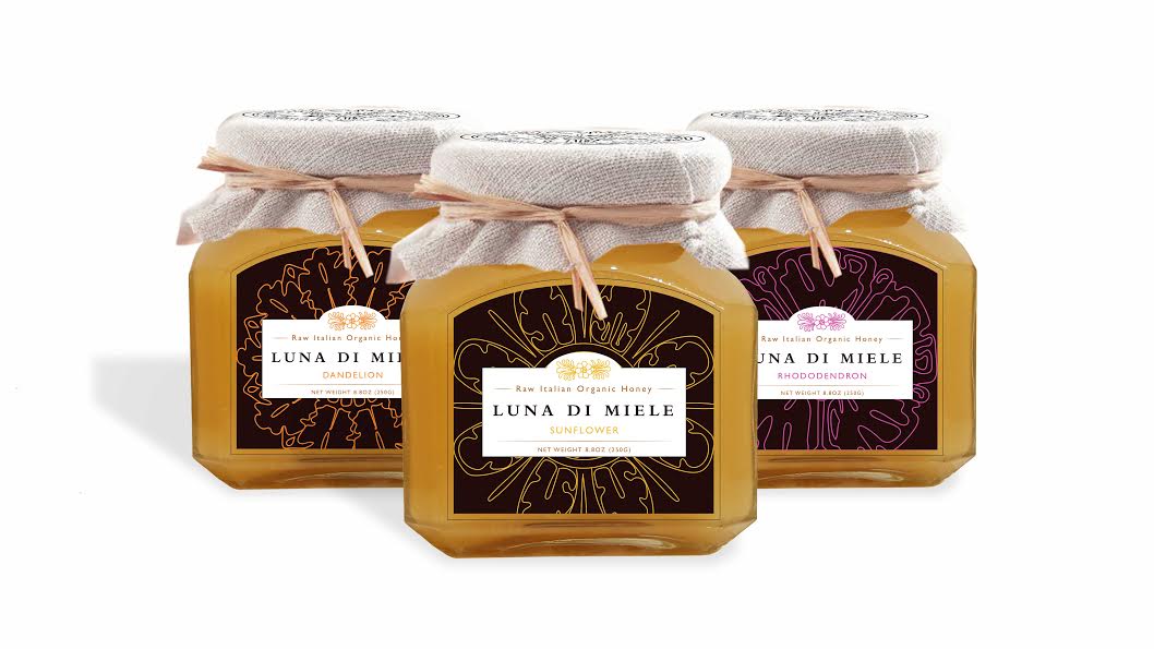 Different label designs for honey jars.