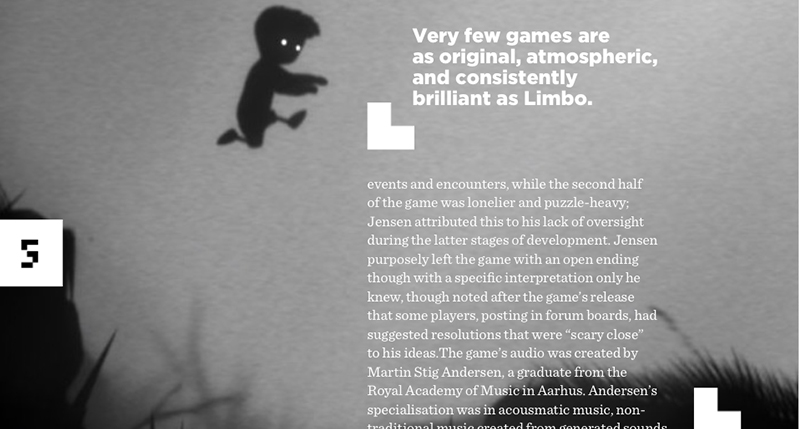 A black and white image showing a black human figure with white eyes jumping in some gray landscape. On the image there is some white text with the title: Very few games are as original, atmospheric and consistently brilliant as Limbo.