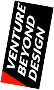 A black, white and red text logo that says: Venture Beyond Design,