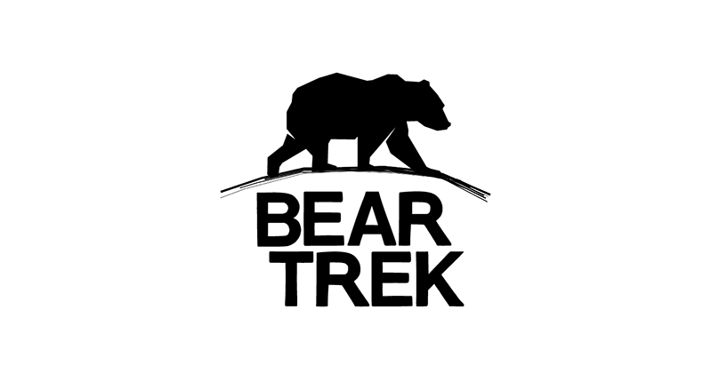 A black and white logo with a bear figure and the text: Bear Trek.