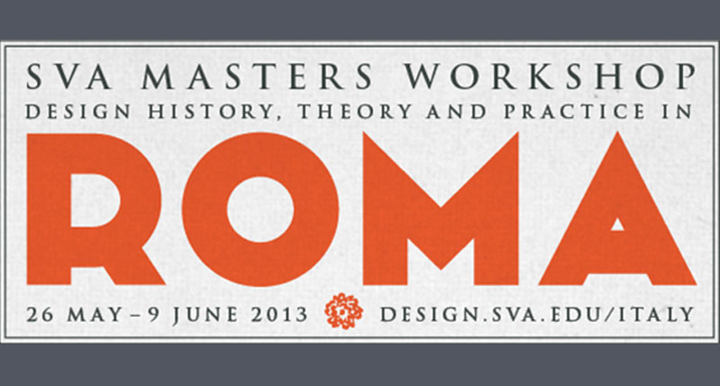 A black, white and red poster with text: SVA Masters Workshop Design History, Theory And Practice.