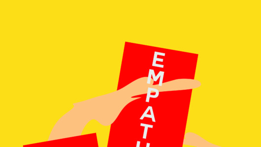 A yellow poster showing drawings of hands holding some red placards with the text: Social Change Empathy Progression. Bob McKinnon.