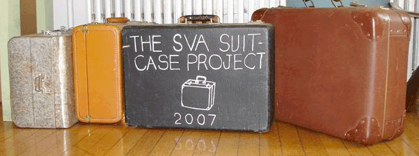 suitcases with the SVA suitcase project 2007 logo on one suitcase