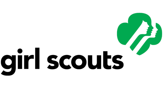 A green logo of a woman and the text: girl scouts.