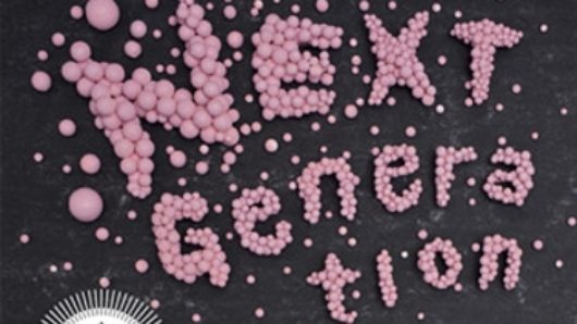 A wallpaper design depicting a hand and some pink bubbles on a black background. The bubbles form a text that says: Next Generation.