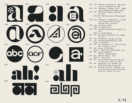 A table of different letters and styled logos of various media companies.