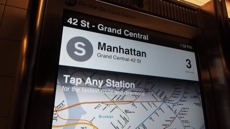 A info touch screen from a Manhattan station.
